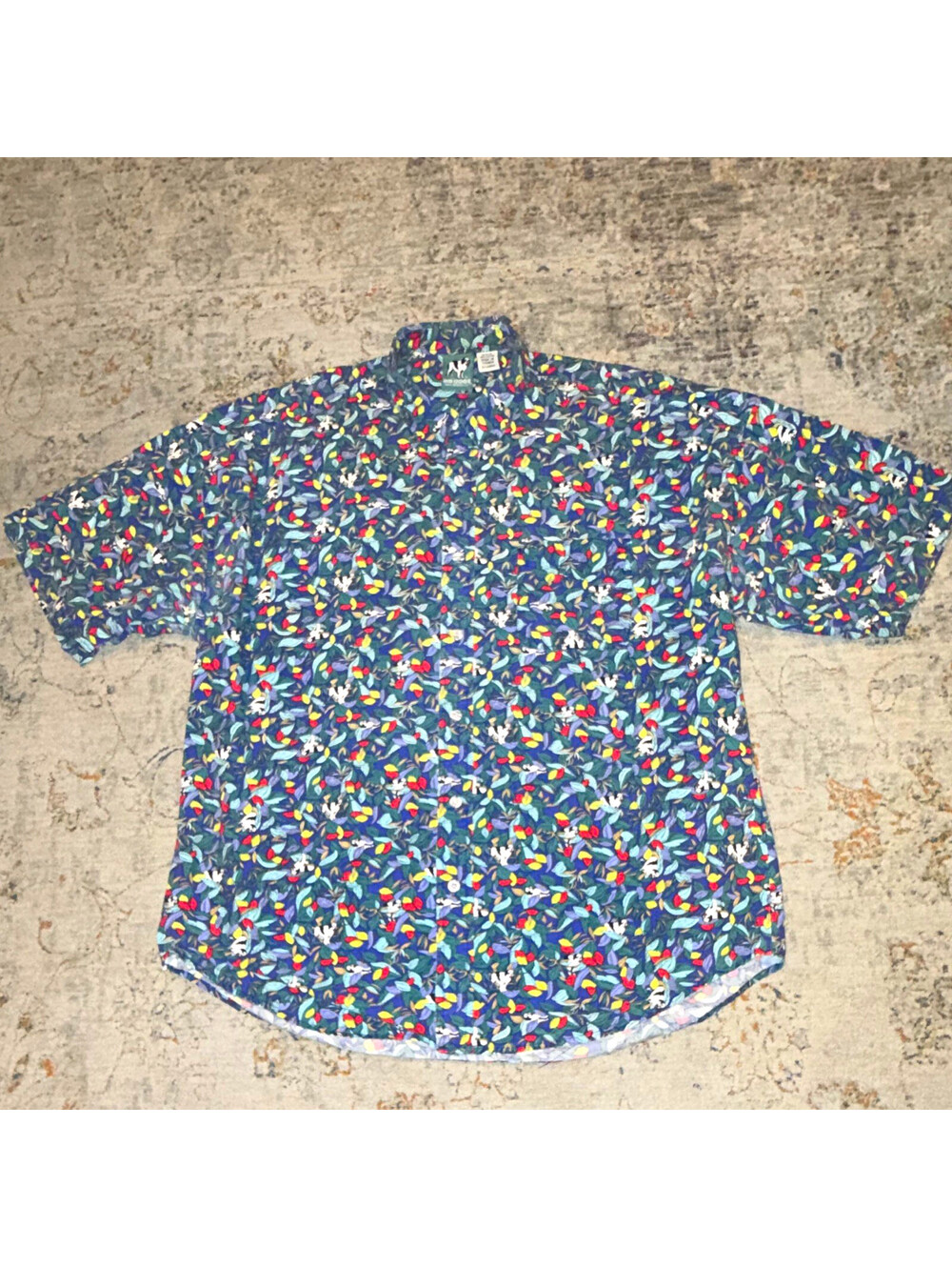 Big Dogs Men's Blue Floral Dog Hawaiian Woven Cotton Button-Down XL 64776 A413